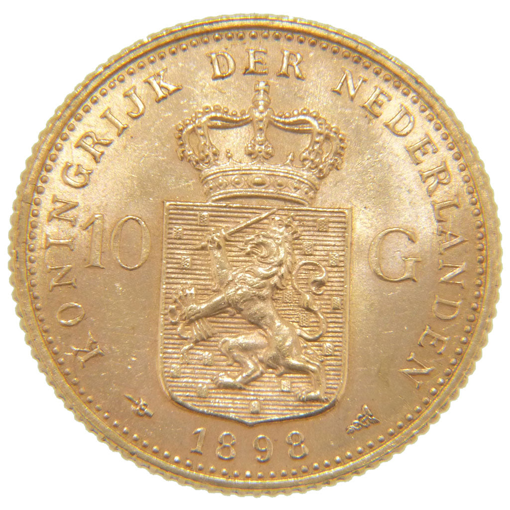 Netherlands, 10 Gulden, 1898, KM #124, AU(55-58), Gold, 22.5, 6.70