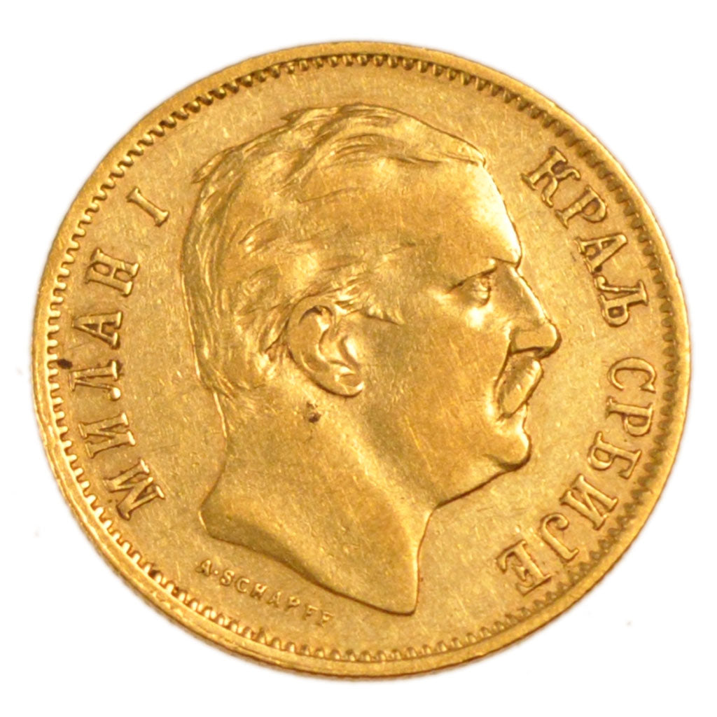 SERBIA, 10 Dinara, 1882, KM #16, EF(40-45), Gold, 3.20