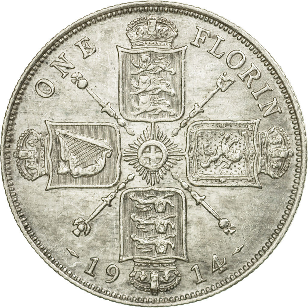 Coin, Great Britain, George V, Florin, Two Shillings, 1914, EF(40-45), Silver