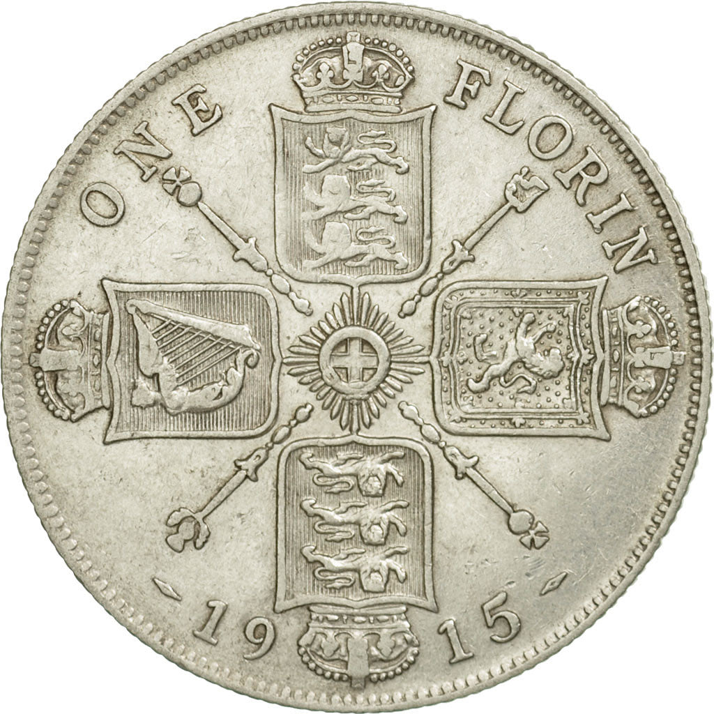 Coin, Great Britain, George V, Florin, Two Shillings, 1915, EF(40-45), Silver