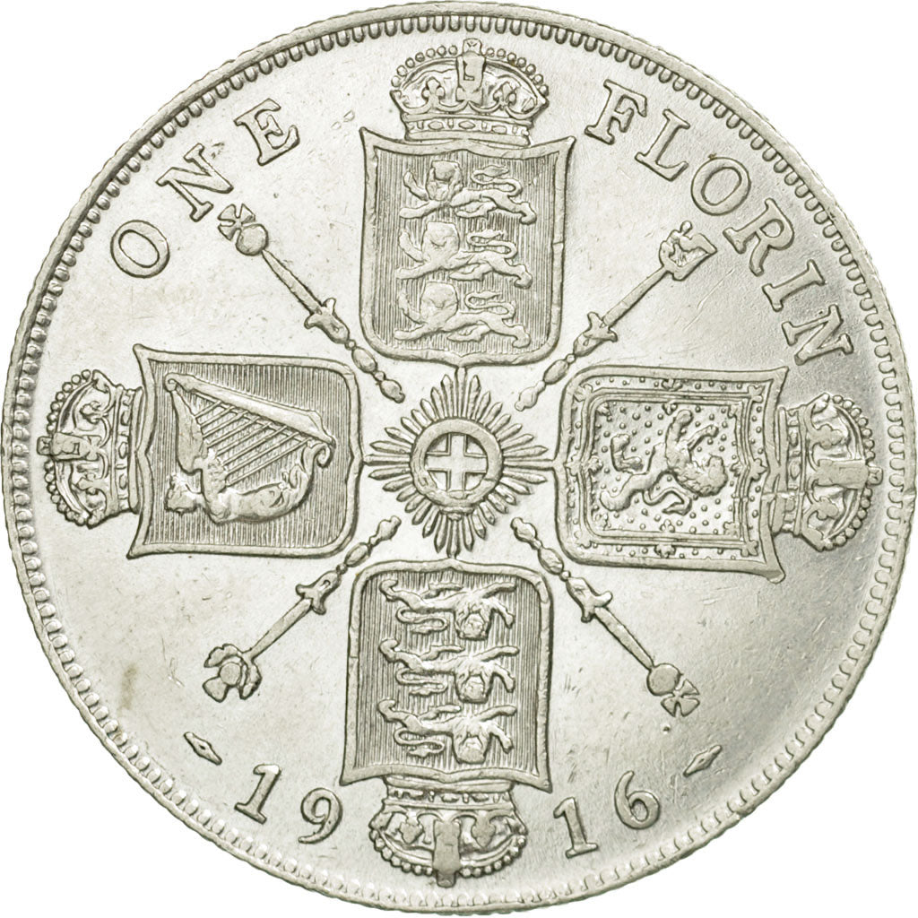 Coin, Great Britain, George V, Florin, Two Shillings, 1916, EF(40-45), Silver