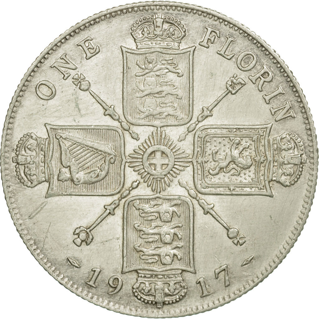 Coin, Great Britain, George V, Florin, Two Shillings, 1917, EF(40-45), Silver