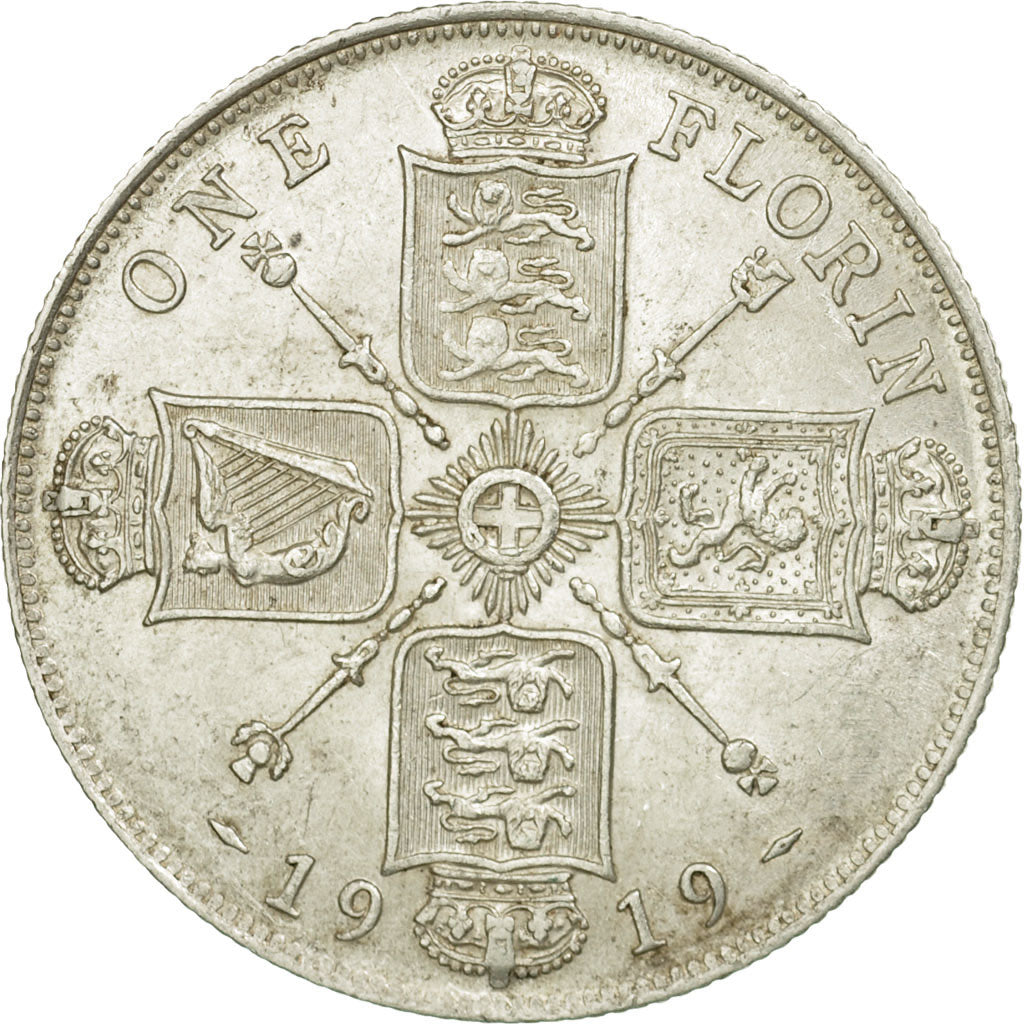 Coin, Great Britain, George V, Florin, Two Shillings, 1919, EF(40-45), Silver