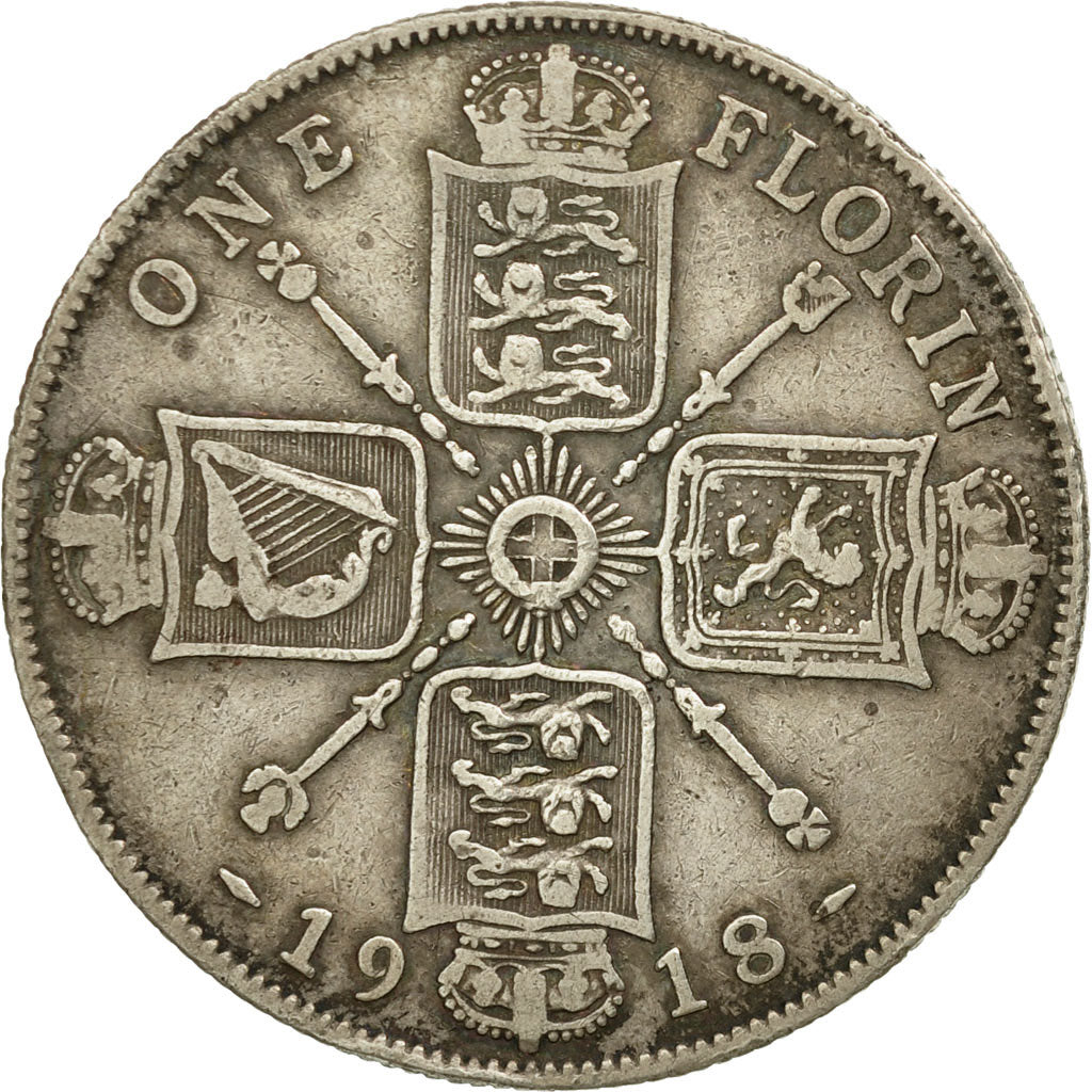 Coin, Great Britain, George V, Florin, Two Shillings, 1918, EF(40-45), Silver
