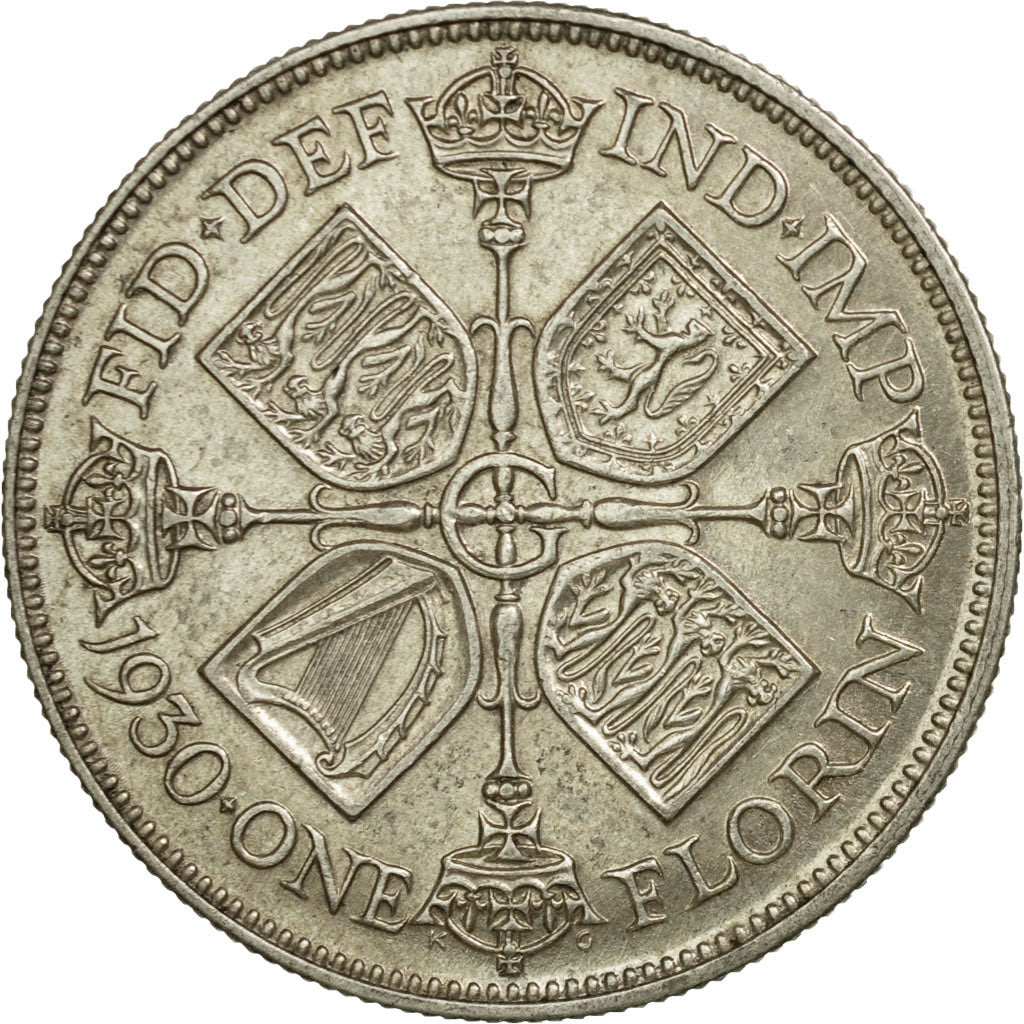 Coin, Great Britain, George V, Florin, Two Shillings, 1930, AU(55-58), Silver