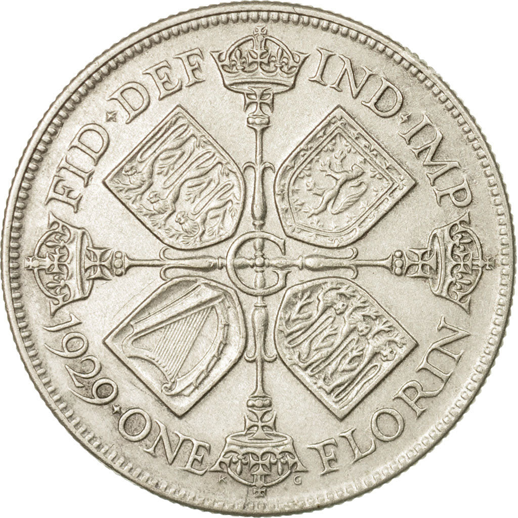 Coin, Great Britain, George V, Florin, Two Shillings, 1929, AU(55-58), Silver