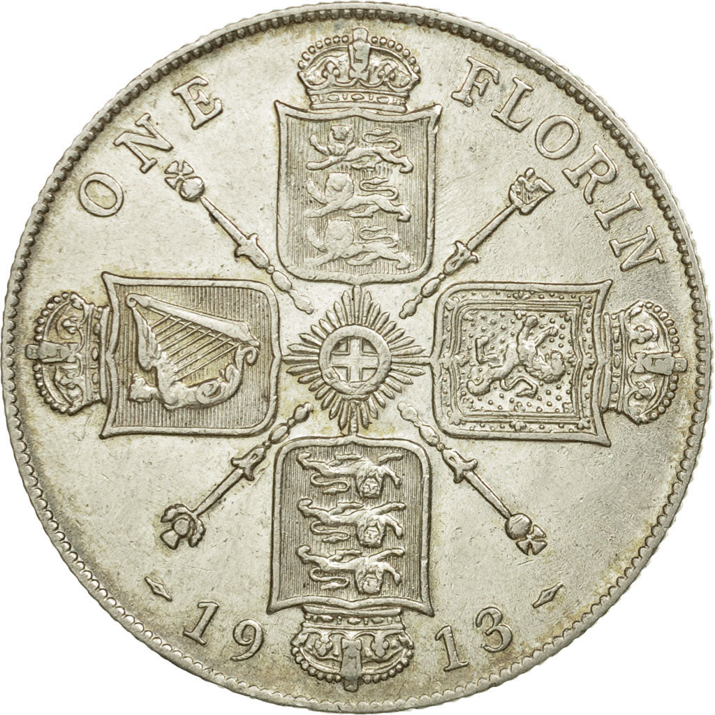 Coin, Great Britain, George V, Florin, Two Shillings, 1913, EF(40-45), Silver
