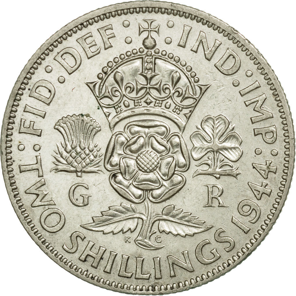 Coin, Great Britain, George VI, Florin, Two Shillings, 1944, AU(55-58), Silver