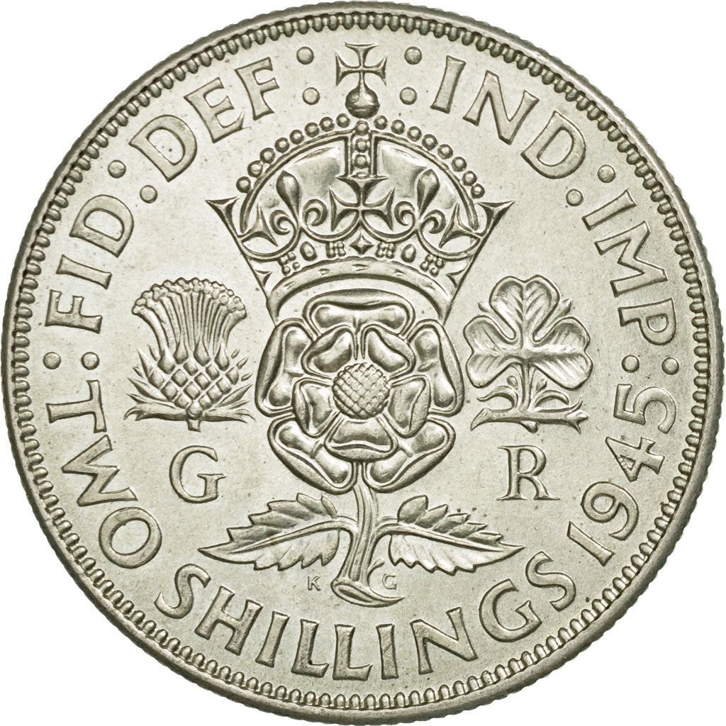 Coin, Great Britain, George VI, Florin, Two Shillings, 1945, AU(55-58), Silver