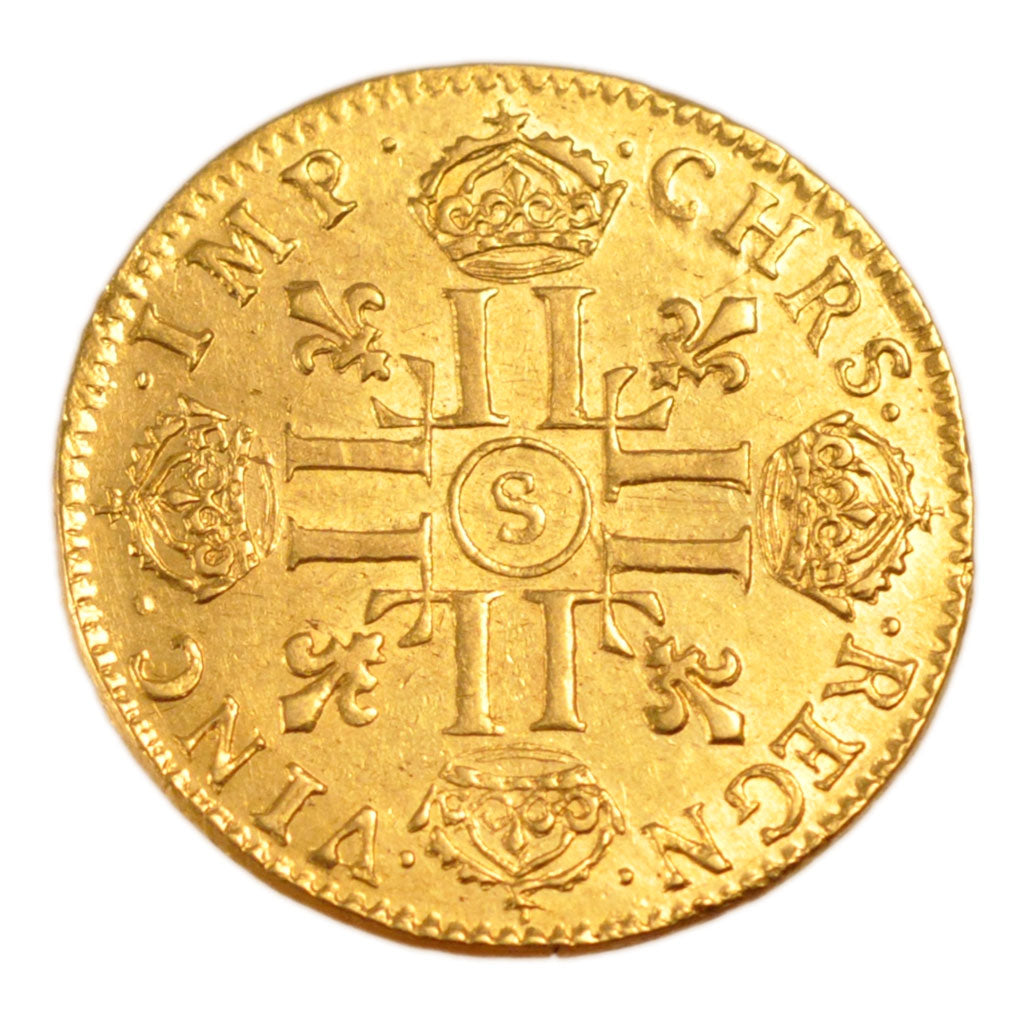 FRANCE, Louis d'or à la mèche longue, Louis D'or, 1652, Troyes, KM #157.18, AU(.