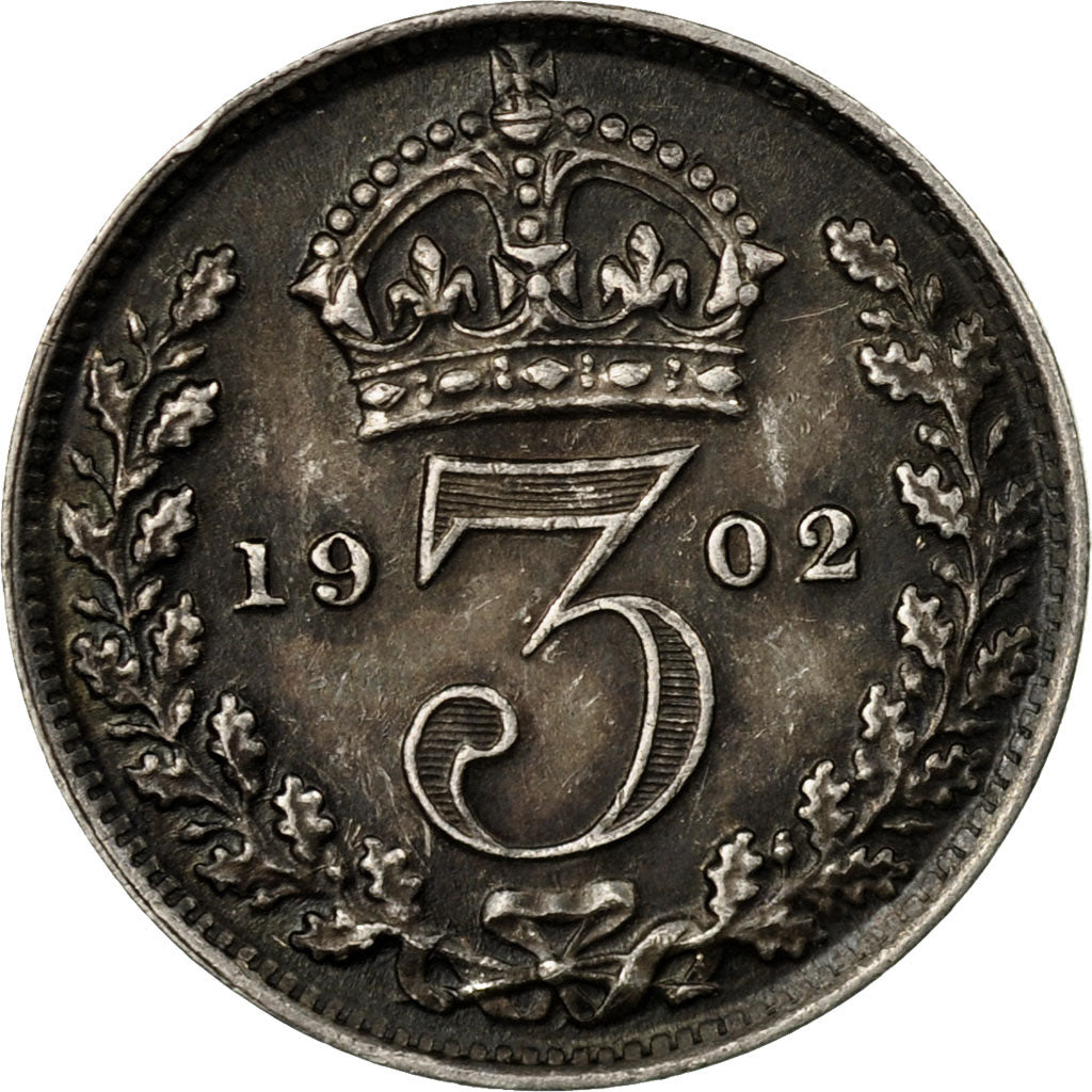 Coin, Great Britain, Edward VII, 3 Pence, 1902, EF(40-45), Silver, KM:797.1
