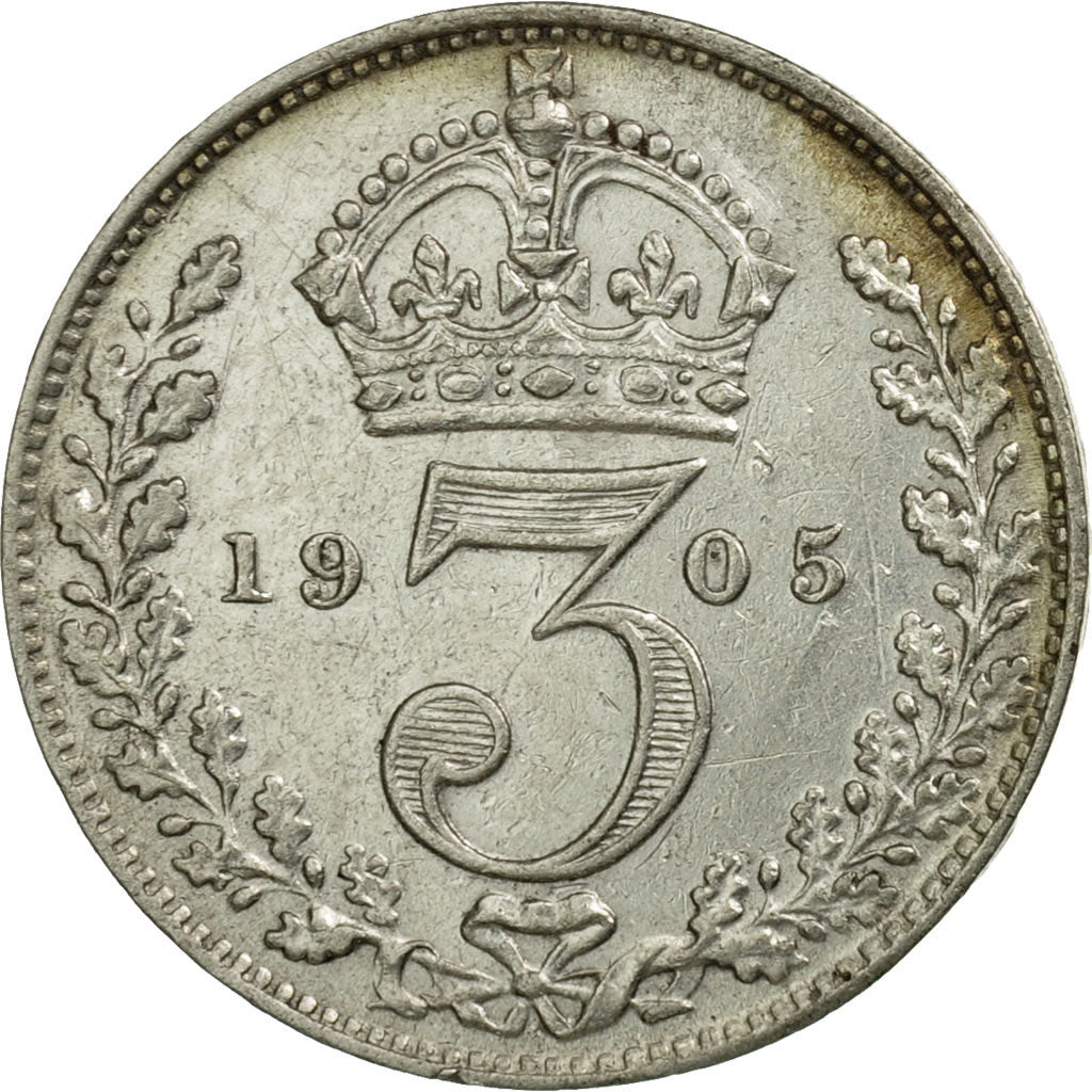 Coin, Great Britain, Edward VII, 3 Pence, 1905, EF(40-45), Silver, KM:797.2