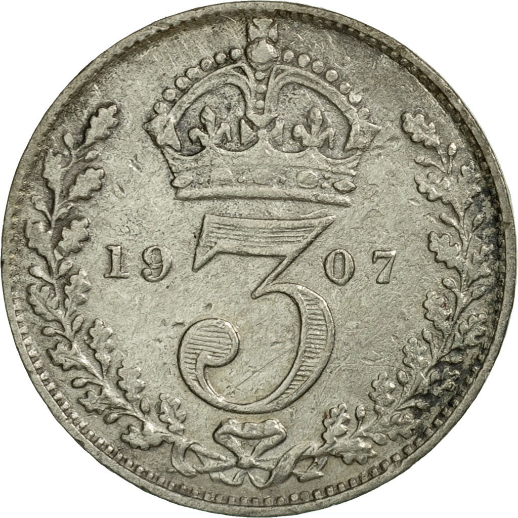 Coin, Great Britain, Edward VII, 3 Pence, 1907, EF(40-45), Silver, KM:797.2