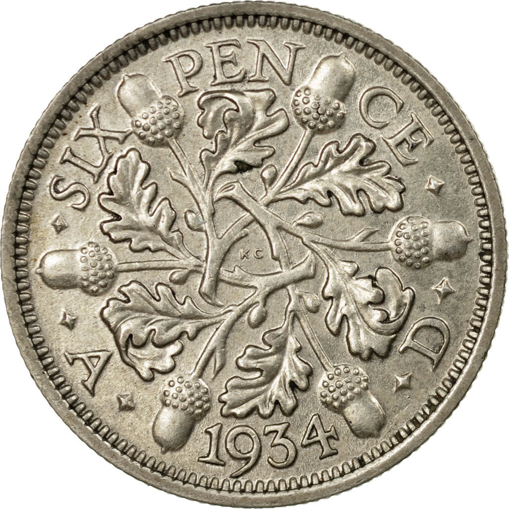 Coin, Great Britain, George V, 6 Pence, 1934, EF(40-45), Silver, KM:832