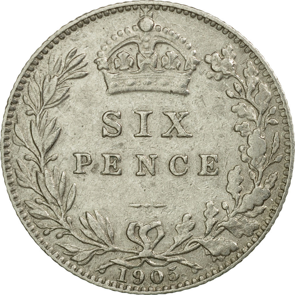 Coin, Great Britain, Edward VII, 6 Pence, 1905, EF(40-45), Silver, KM:799