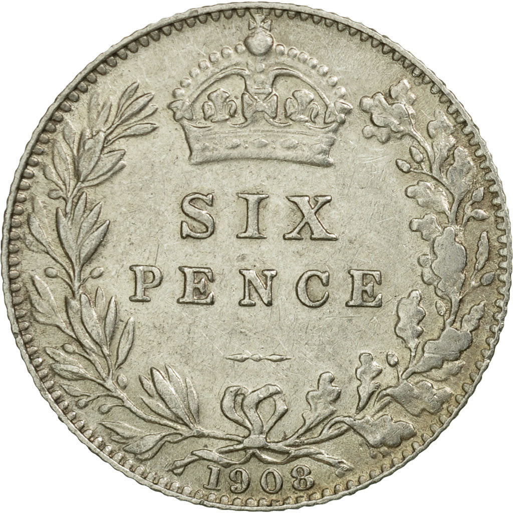Coin, Great Britain, Edward VII, 6 Pence, 1908, EF(40-45), Silver, KM:799