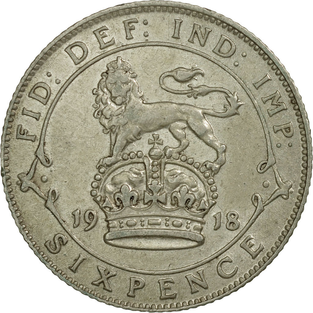 Coin, Great Britain, George V, 6 Pence, 1918, EF(40-45), Silver, KM:815