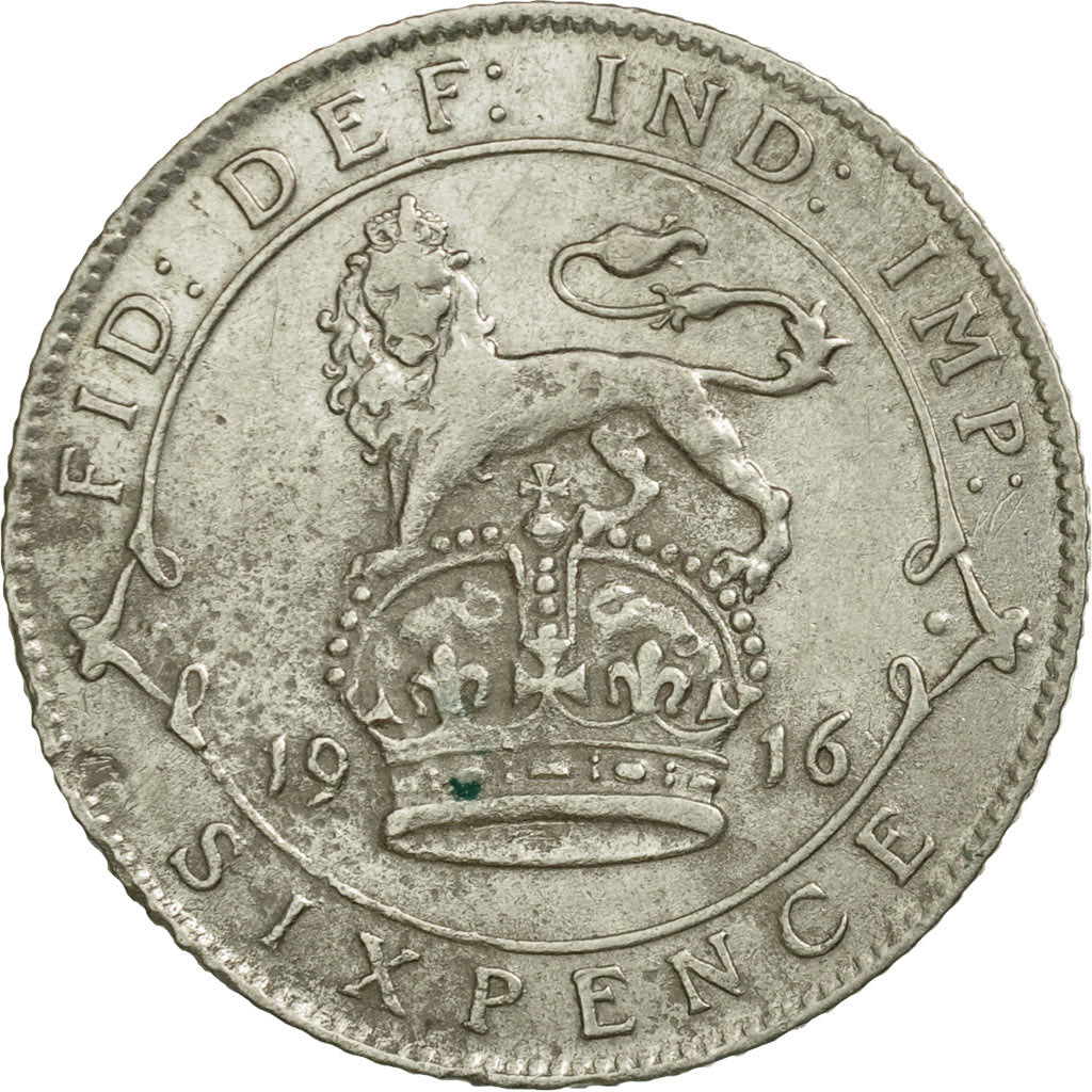 Coin, Great Britain, George V, 6 Pence, 1916, EF(40-45), Silver, KM:815