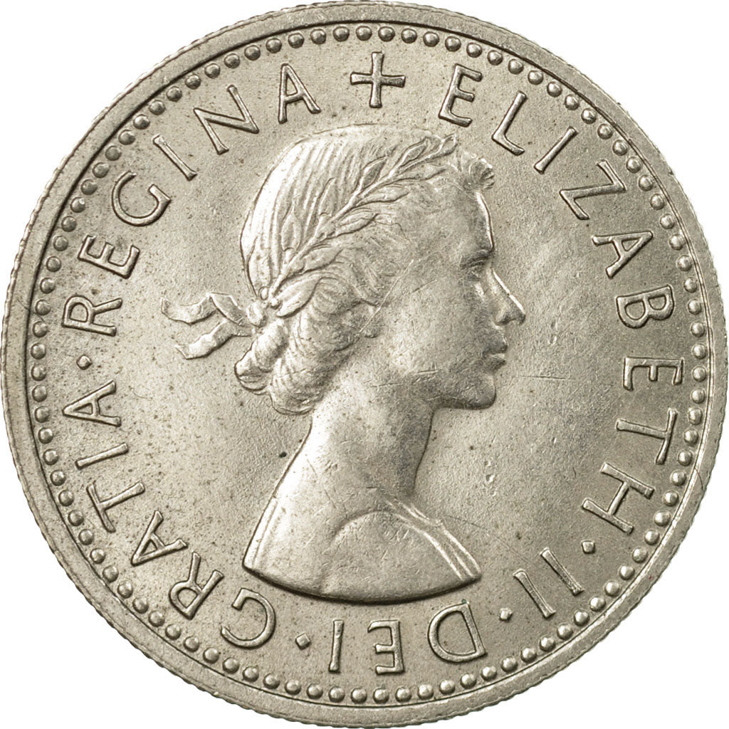 Coin, Great Britain, Elizabeth II, 6 Pence, 1966, AU(55-58), Copper-nickel