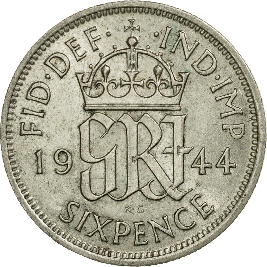 Coin, Great Britain, George VI, 6 Pence, 1944, AU(55-58), Silver, KM:852