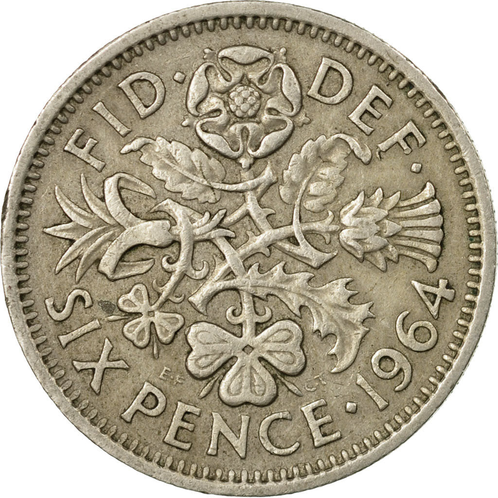 Coin, Great Britain, Elizabeth II, 6 Pence, 1964, VF(30-35), Copper-nickel