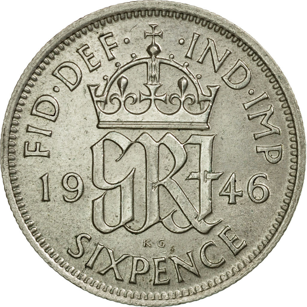 Coin, Great Britain, George VI, 6 Pence, 1946, AU(55-58), Silver, KM:852