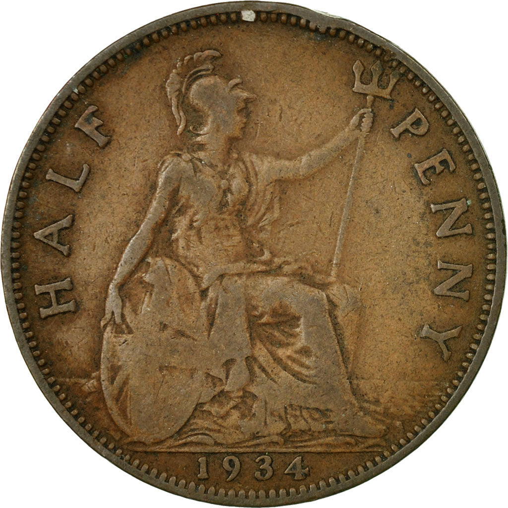 Coin, Great Britain, George V, 1/2 Penny, 1934, VF(30-35), Bronze, KM:837
