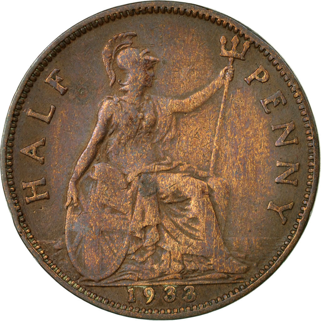 Coin, Great Britain, George V, 1/2 Penny, 1933, VF(30-35), Bronze, KM:837