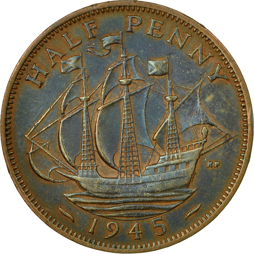 Coin, Great Britain, George VI, 1/2 Penny, 1945, EF(40-45), Bronze, KM:844