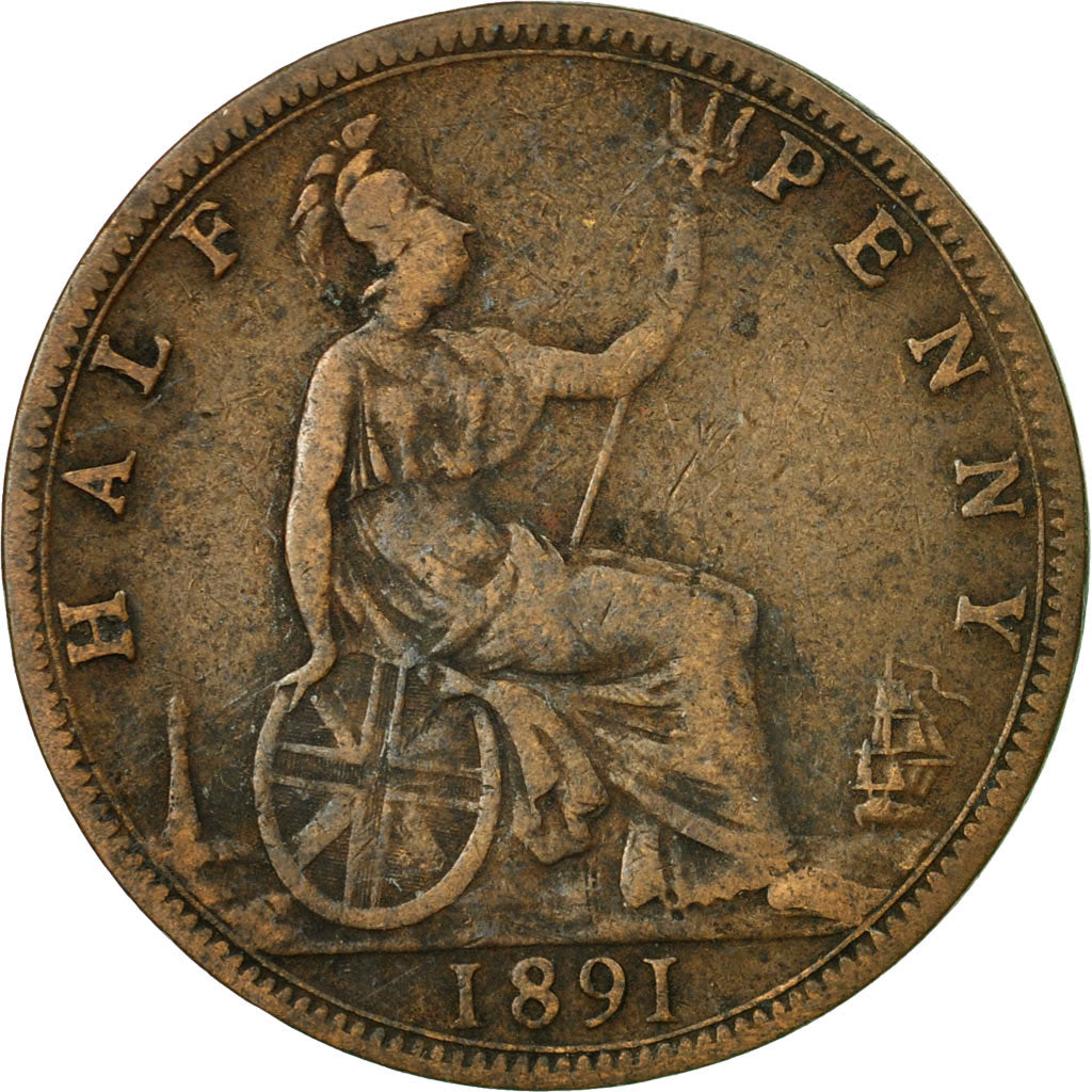 Coin, Great Britain, Victoria, 1/2 Penny, 1891, EF(40-45), Bronze, KM:754