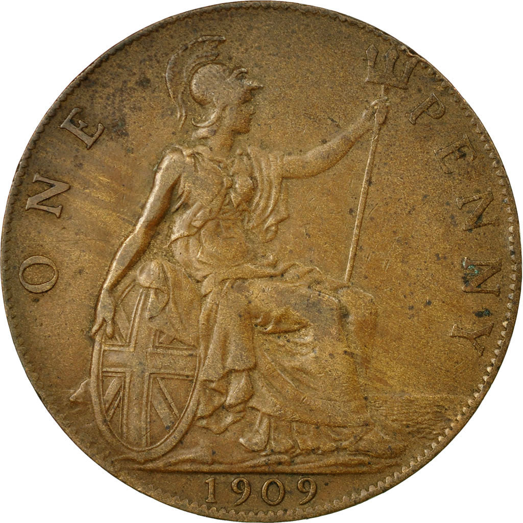 Coin, Great Britain, Edward VII, Penny, 1909, VF(30-35), Bronze, KM:794.2