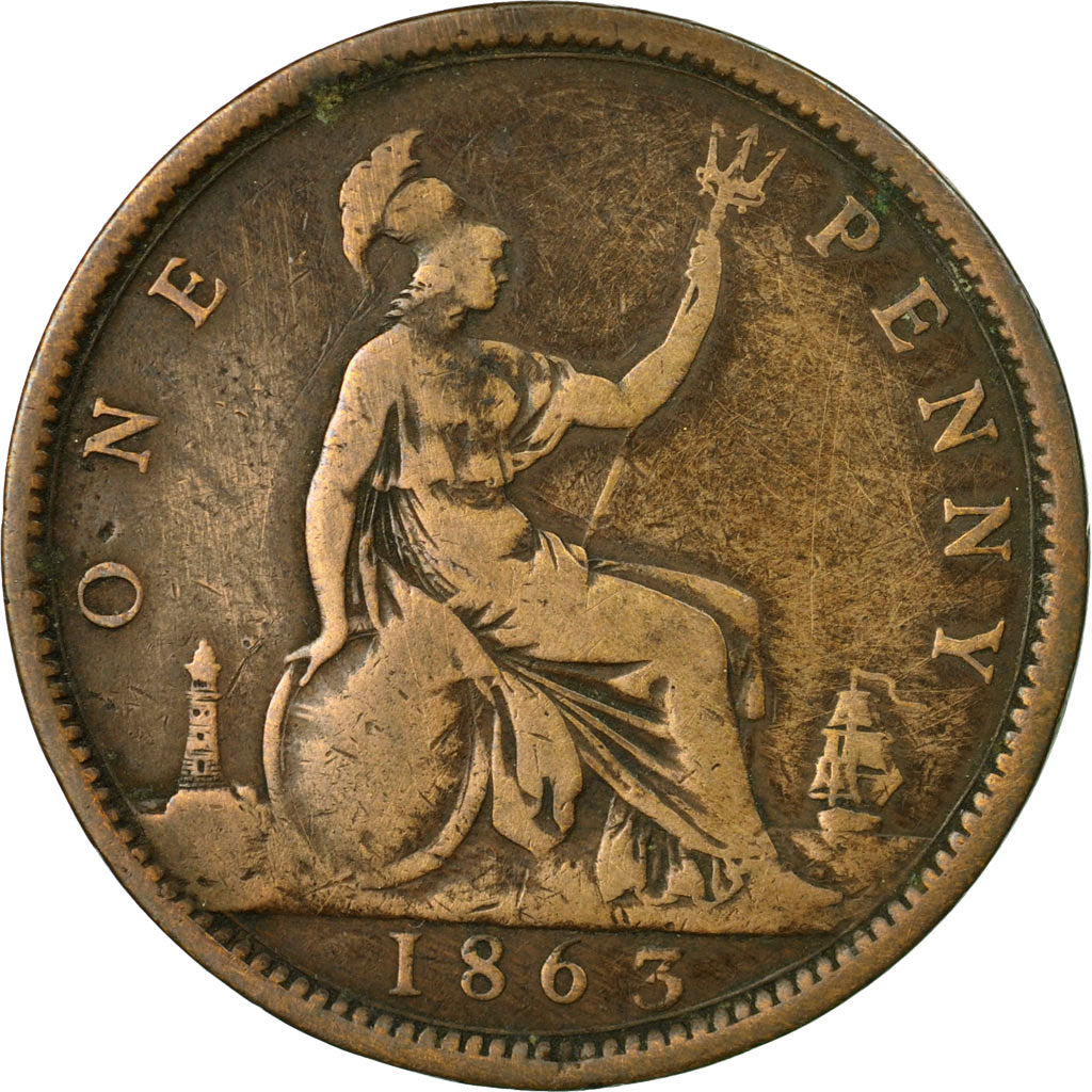 Coin, Great Britain, Victoria, Penny, 1863, VF(30-35), Bronze, KM:749.2