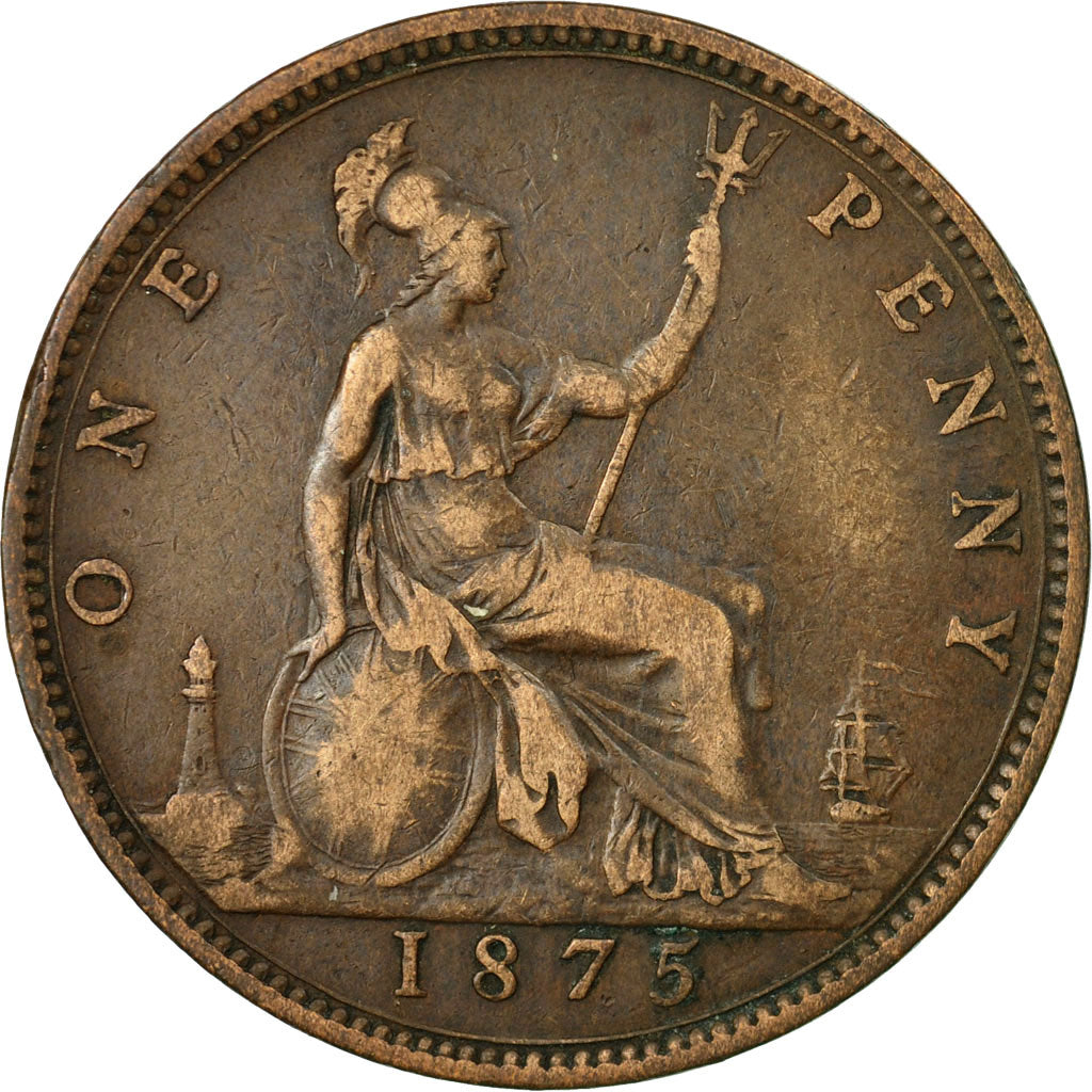 Coin, Great Britain, Victoria, Penny, 1875, VF(30-35), Bronze, KM:755
