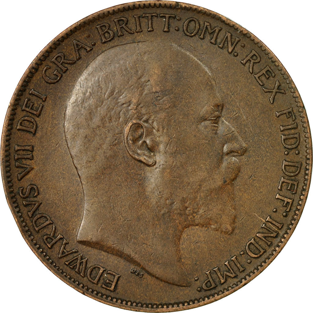 Coin, Great Britain, Edward VII, Penny, 1910, AU(50-53), Bronze, KM:794.2