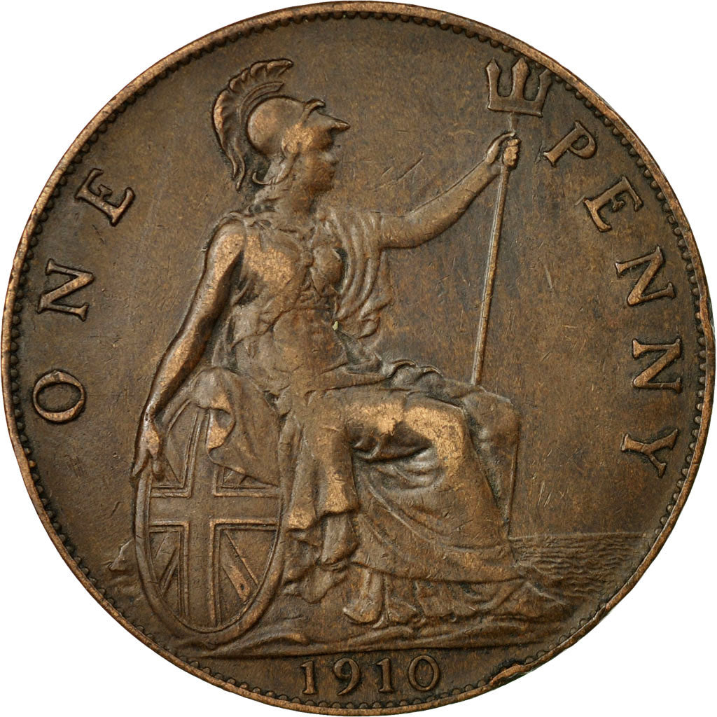 Coin, Great Britain, Edward VII, Penny, 1910, AU(50-53), Bronze, KM:794.2