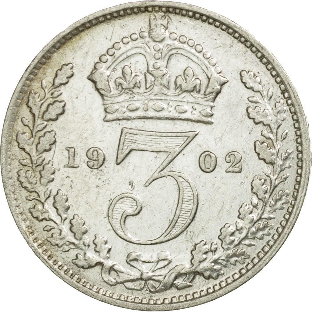 Coin, Great Britain, Edward VII, 3 Pence, 1902, EF(40-45), Silver, KM:797.1