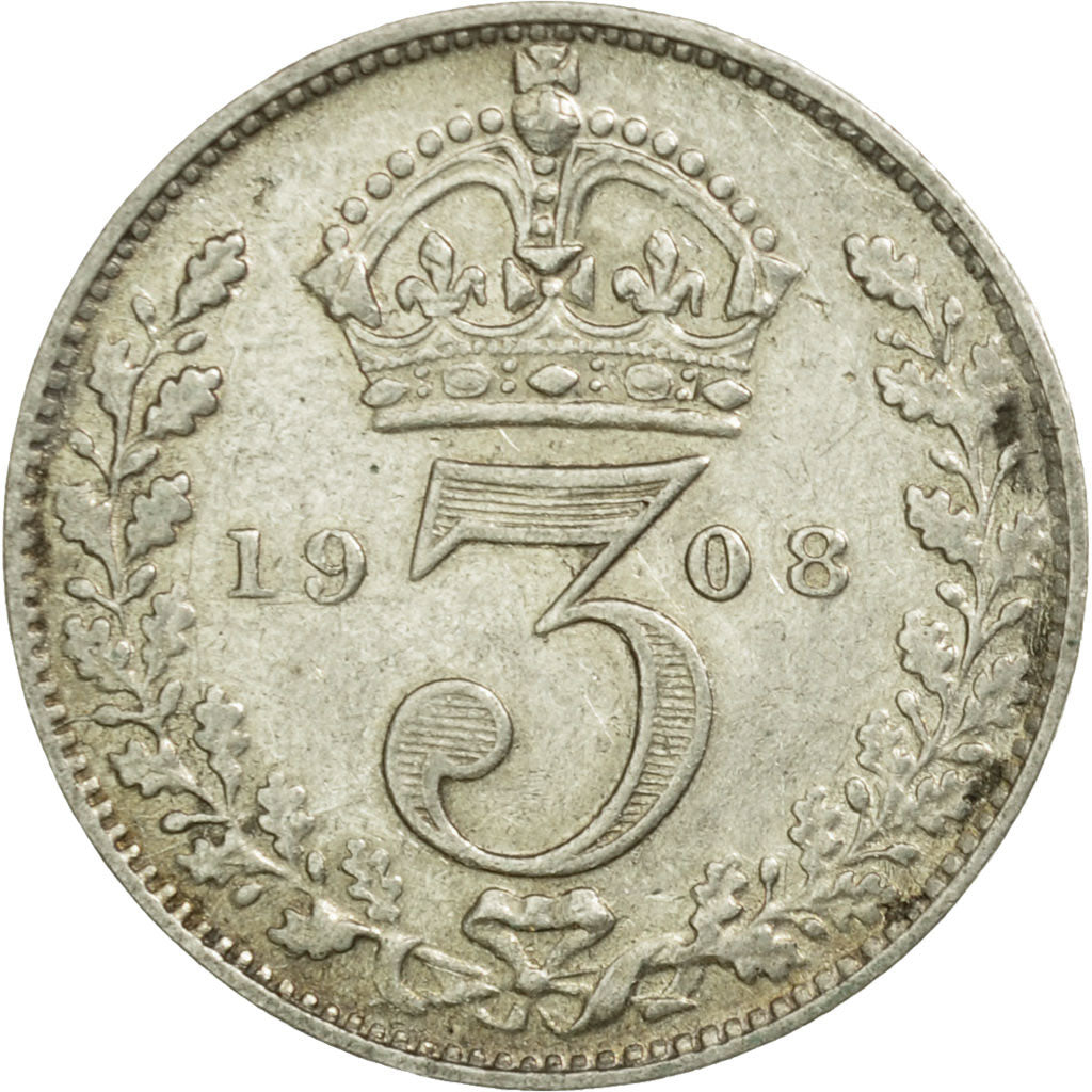 Coin, Great Britain, Edward VII, 3 Pence, 1908, EF(40-45), Silver, KM:797.2
