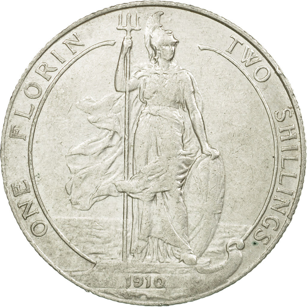 Coin, Great Britain, Edward VII, Florin, Two Shillings, 1910, EF(40-45), Silver
