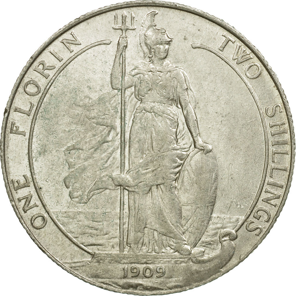 Coin, Great Britain, Edward VII, Florin, Two Shillings, 1909, EF(40-45), Silver