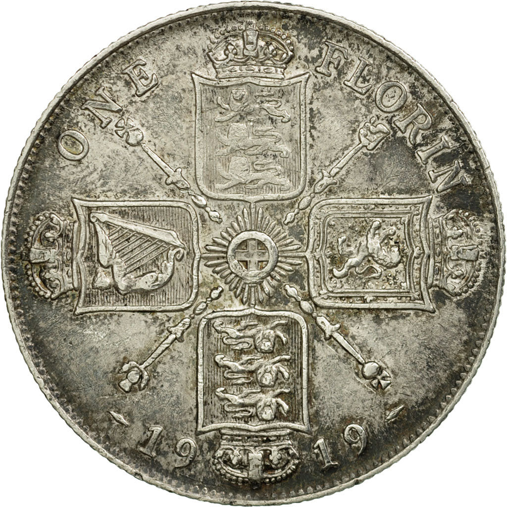 Coin, Great Britain, George V, Florin, Two Shillings, 1919, EF(40-45), Silver