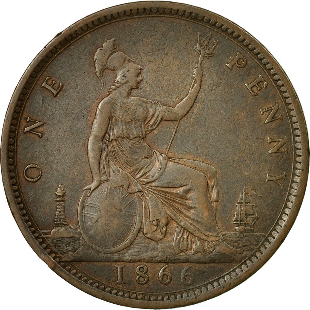 Coin, Great Britain, Victoria, Penny, 1866, EF(40-45), Bronze, KM:749.2