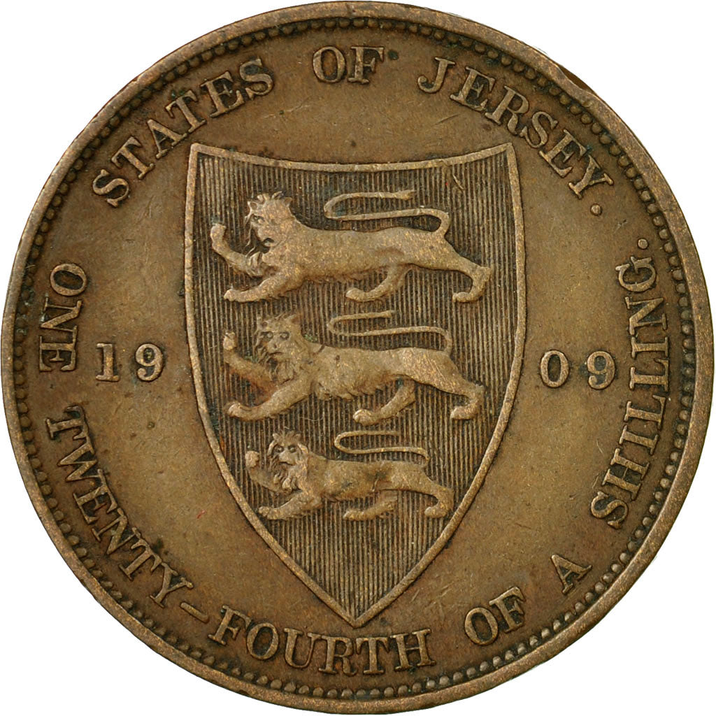 Coin, Jersey, Edward VII, 1/24 Shilling, 1909, EF(40-45), Bronze, KM:9
