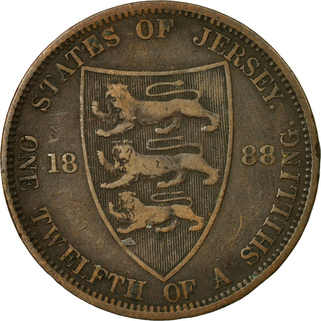 Coin, Jersey, Victoria, 1/12 Shilling, 1888, EF(40-45), Bronze, KM:8
