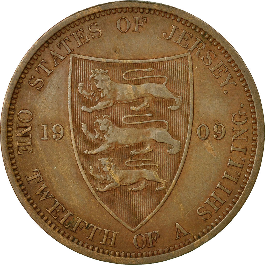Coin, Jersey, Edward VII, 1/12 Shilling, 1909, EF(40-45), Bronze, KM:10