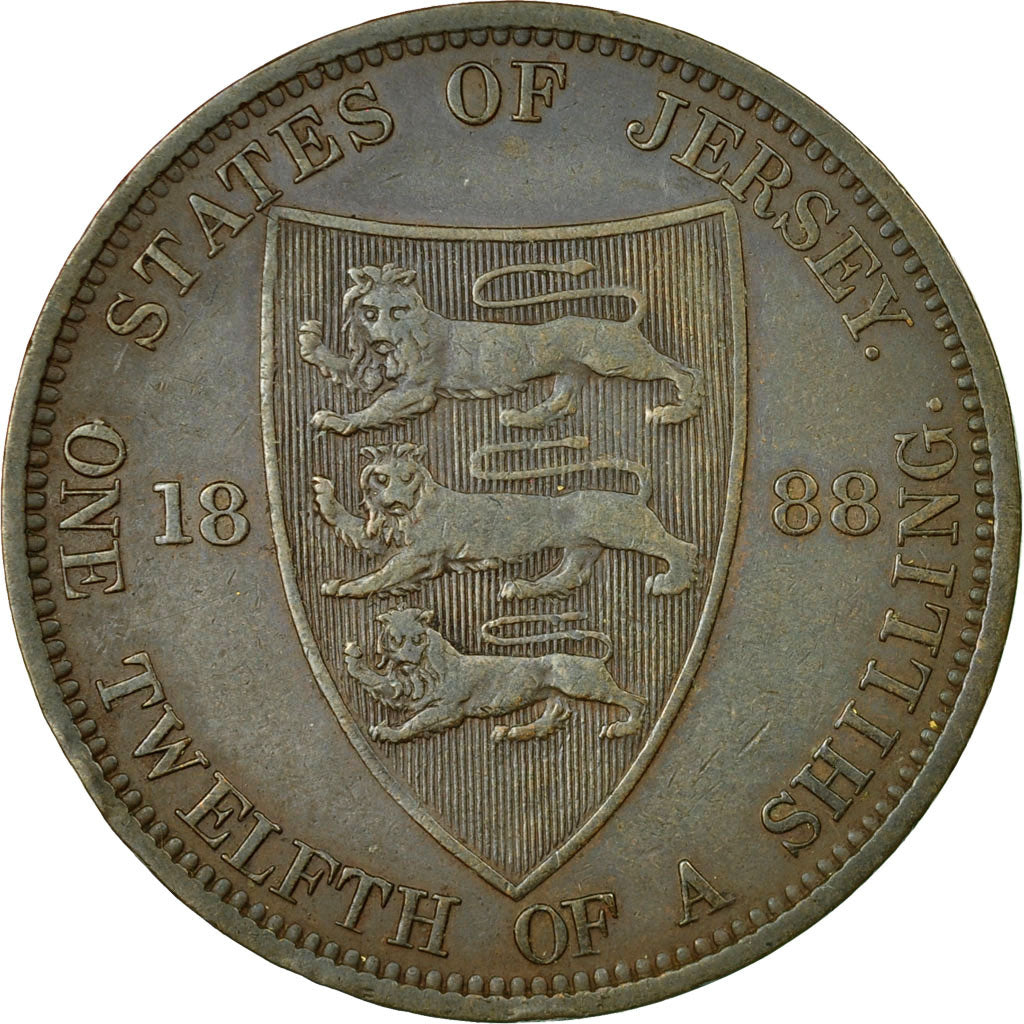 Coin, Jersey, Victoria, 1/12 Shilling, 1888, EF(40-45), Bronze, KM:8