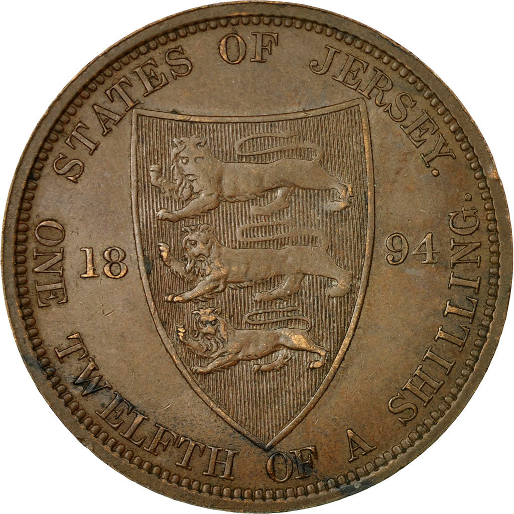 Coin, Jersey, Victoria, 1/12 Shilling, 1894, EF(40-45), Bronze, KM:8