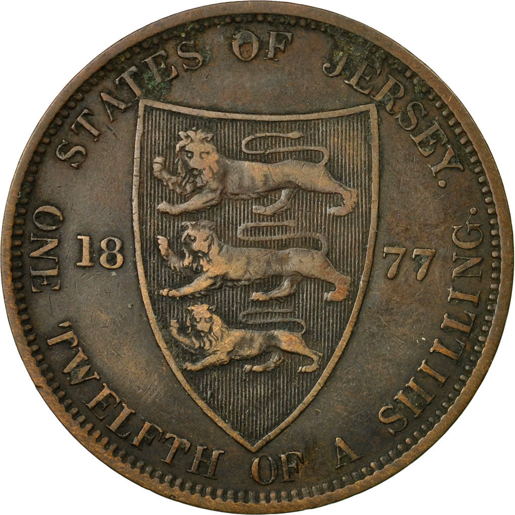 Coin, Jersey, Victoria, 1/12 Shilling, 1877, AU(50-53), Bronze, KM:8