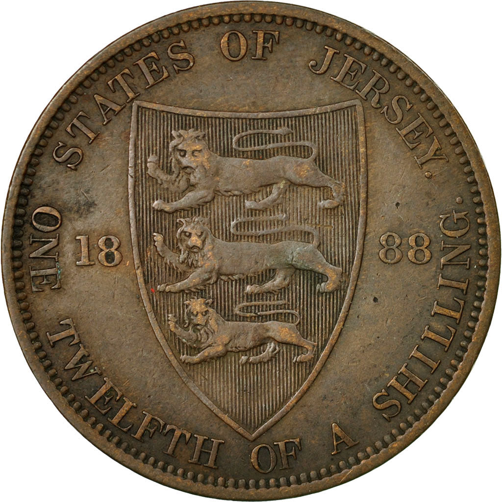 Coin, Jersey, Victoria, 1/12 Shilling, 1888, EF(40-45), Bronze, KM:8