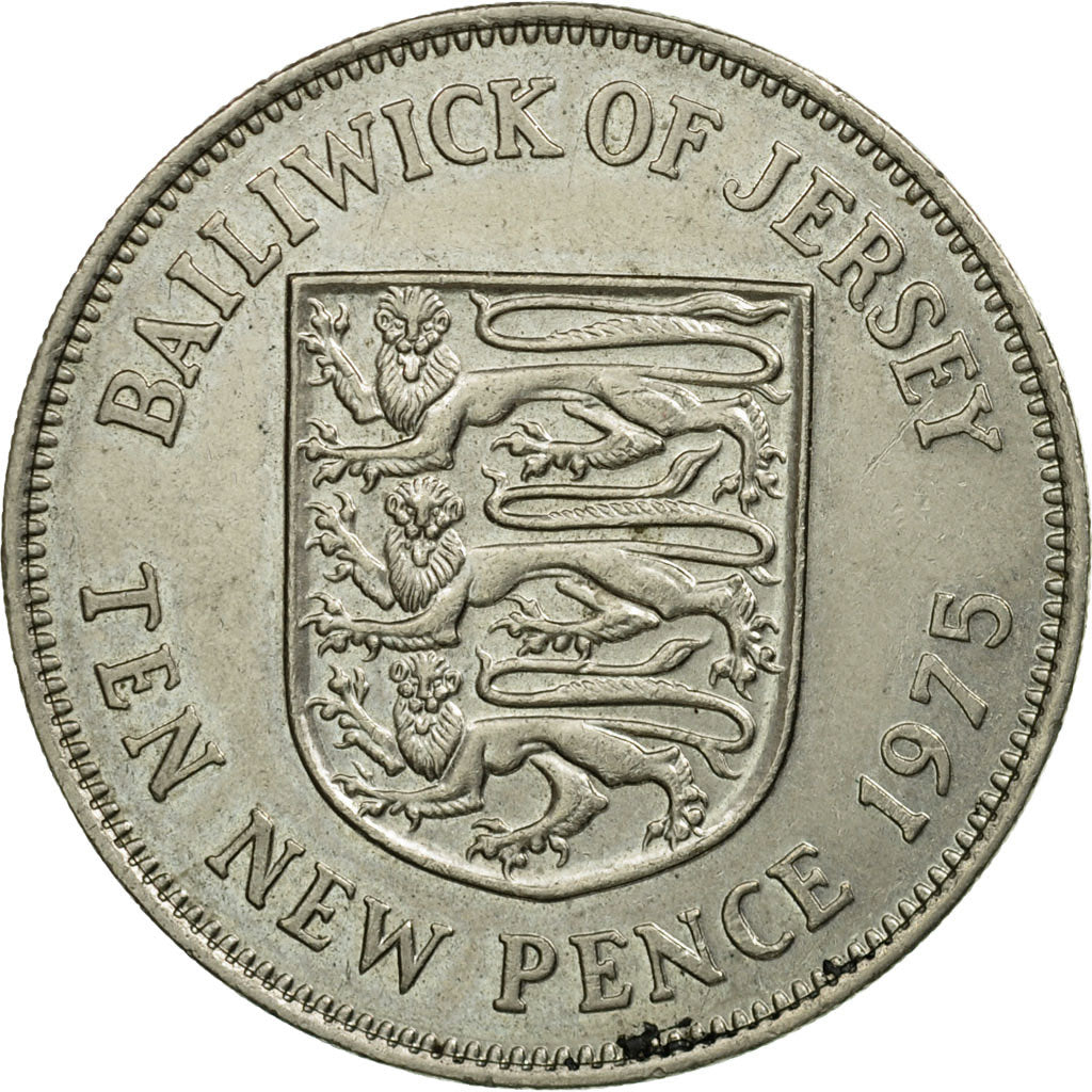 Monnaie, Jersey, Elizabeth II, 10 New Pence, 1975, TTB, Copper-nickel, KM:33