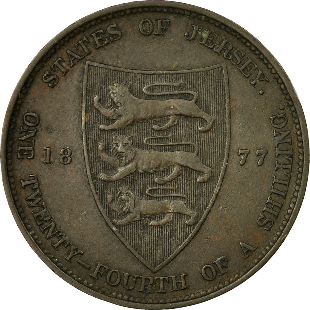 Coin, Jersey, Victoria, 1/24 Shilling, 1877, EF(40-45), Bronze, KM:7